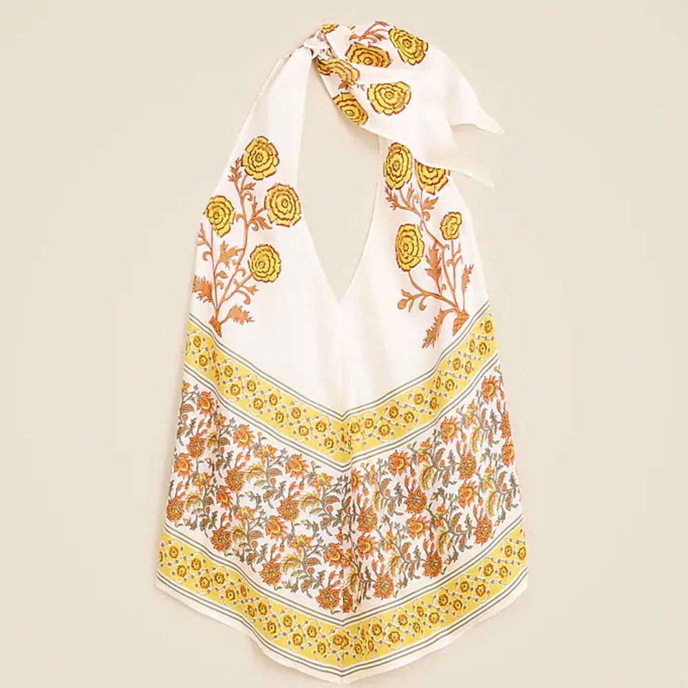 NEW J. Crew Open-back halter top in sunset rose block print size M
